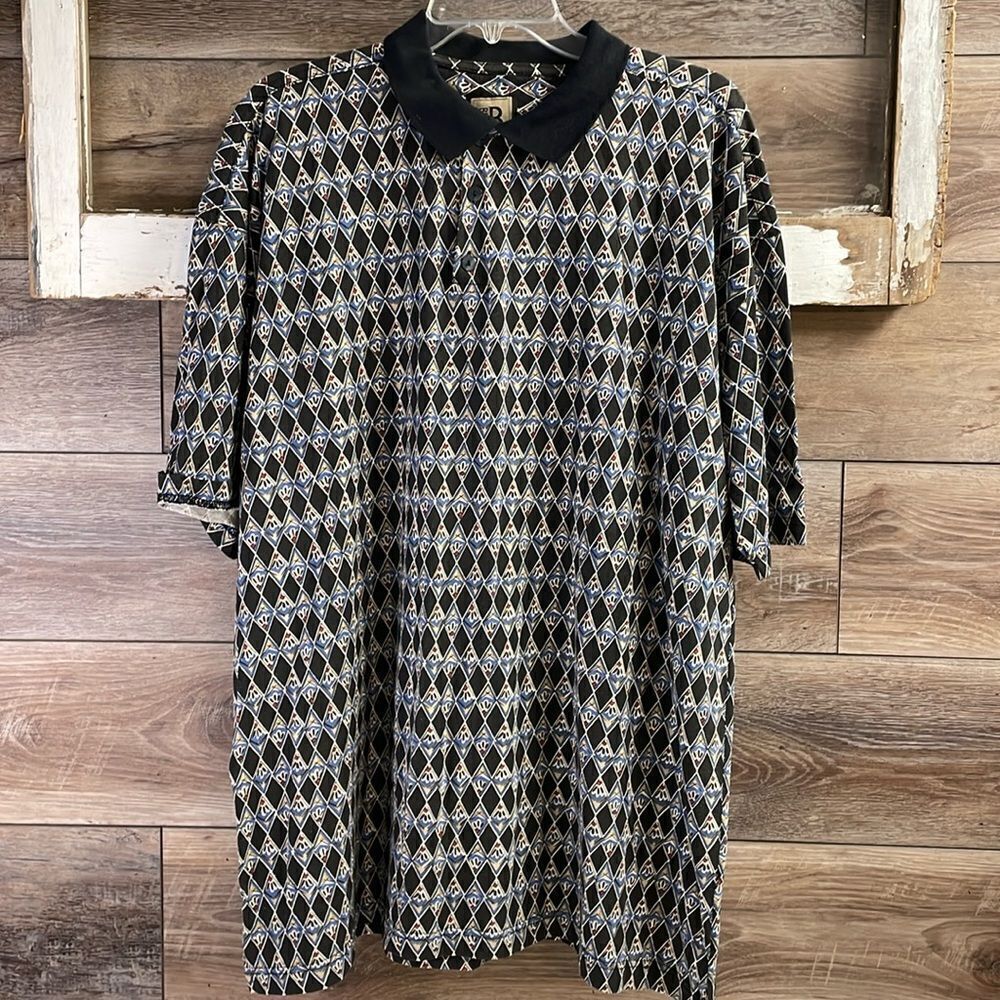 Bruno B Men Dress Shirt Polo Style , Size XL, Black Blue White, Vintage